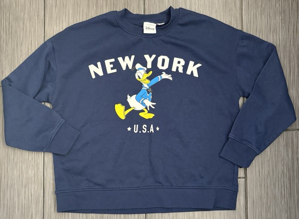 Disney Donald Duck "New York U.S.A." Crewneck Sweatshirt Navy Blue Womens Medium